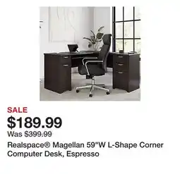 Office Depot Realspace Magellan 59W L-Shape Corner Computer Desk, Espresso offer