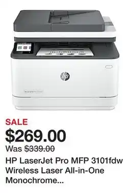 Office Depot HP LaserJet Pro MFP 3101fdw Wireless Laser All-in-One Monochrome Printer offer