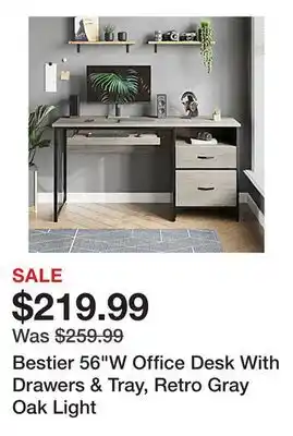 Office Depot Bestier 56W Office Desk With Drawers & Tray, Retro Gray Oak Light offer
