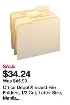 Office Depot Office Depot Brand File Folders, 1/3 Cut, Letter Size, Manila, Pack Of 250 offer
