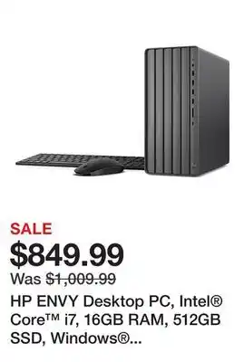 Office Depot HP ENVY Desktop PC, Intel Core i7, 16GB RAM, 512GB SSD, Windows 11 Home (TE01-3066) offer