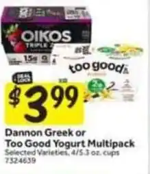 Stop&Shop Dannon greek or too good yogurt multipack offer