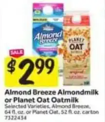 Stop&Shop Almond breeze almondmilk or planet oat oatmilk offer