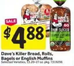 Stop&Shop Dave's killer bread, rolls, bagels or english muffins offer
