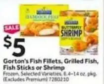 Stop&Shop Gorton's fish fillets, grilled fish, fish sticks or shrimp offer