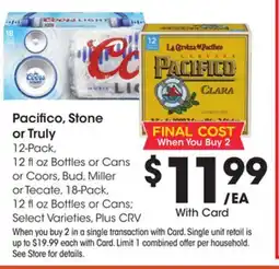 Ralphs Pacifico, Stone or Truly offer