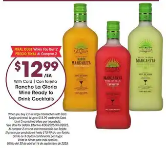 Ralphs Rancho La Gloria Wine Ready to Drink Cocktails offer