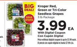 Food 4 Less Kroger Red, Green or Tri-Color Seedless Grapes offer