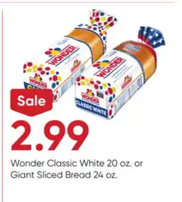 Stater Bros Wonder Classic White 20 oz. or Giant Sliced Bread 24 oz offer