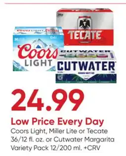 Stater Bros Coors Light, Miller Lite or Tecate 36/12 fl. oz. or Cutwater Margarita Variety Pack 12/200 ml offer