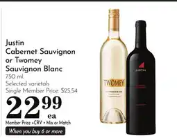 Pavilions Justin Cabernet Sauvignon or Twomey Sauvignon Blanc offer
