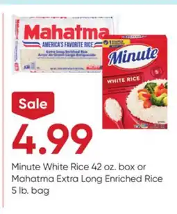 Stater Bros Minute White Rice 42 oz. box or Mahatma Extra Long Enriched Rice 5 lb. bag offer