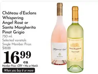 Pavilions Château d'Esclans Whispering Angel Rosé or Santa Margherita Pinot Grigio offer