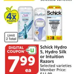 Pavilions Schick Hydro 5, Hydro Silk or Intuition Razors offer