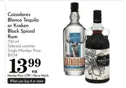 Pavilions Cazadores Blanco Tequila or Kraken Black Spiced Rum offer