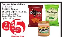 Albertsons Doritos, Miss Vickie's 6-10.75 oz. Tostitos Queso or Lay's Dip 15-15.75 oz offer