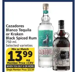 Albertsons Cazadores Blanco Tequila or Kraken Black Spiced Rum offer
