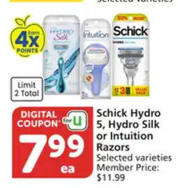 Albertsons Schick Hydro 5, Hydro Silk or Intuition Razors offer