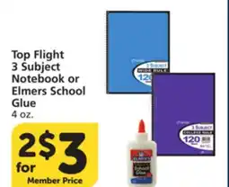 Pavilions Top Flight 3 Subject Notebook or Elmers School Glue offer