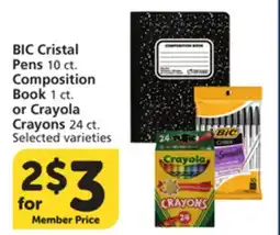Albertsons BIC Cristal Pens 10 ct. Composition Book 1 ct. or Crayola Crayons 24 ct offer
