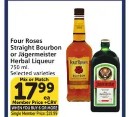 Albertsons Four Roses Straight Bourbon or Jägermeister Herbal Liqueur offer