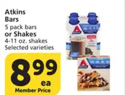 Albertsons Atkins Bars 5 pack bars or Shakes 4-11 oz. shakes offer