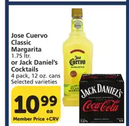 Albertsons Jose Cuervo Classic Margarita 1.75 ltr. or Jack Daniel's Cocktails 4 pack, 12 oz. cans offer