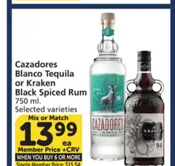 Vons Cazadores Blanco Tequila or Kraken Black Spiced Rum offer