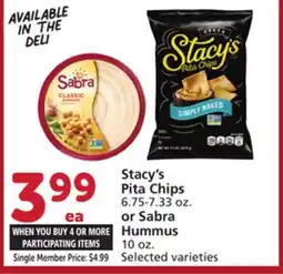 Vons Stacy's Pita Chips 6.75-7.33 oz. or Sabra Hummus 10 oz offer