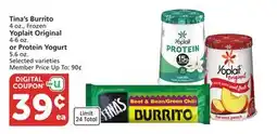 Vons Tina's Burrito 4 oz., Frozen Yoplait Original 4-6 oz. or Protein Yogurt 5.6 oz offer