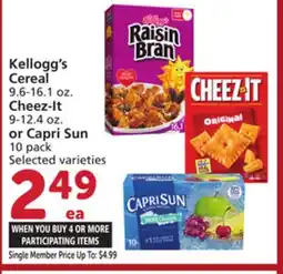 Vons Kellogg's Cereal 9.6-16.1 oz. Cheez-It 9-12.4 oz. or Capri Sun 10 pack offer