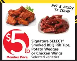 Vons Signature SELECT Smoked BBQ Rib Tips, Potato Wedges or Chicken Wings offer