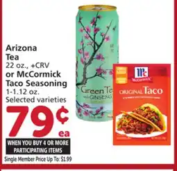Vons Arizona Tea 22 oz., + CRV or McCormick Taco Seasoning 1-1.12 oz offer
