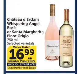 Vons Château d'Esclans Whispering Angel Rosé or Santa Margherita Pinot Grigio offer