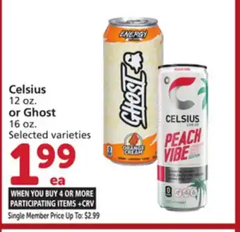 Vons Celsius 12 oz. or Ghost 16 oz offer
