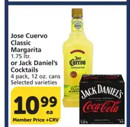 Vons Jose Cuervo Classic Margarita 1.75 ltr. or Jack Daniel's Cocktails 4 pack, 12 oz. cans offer