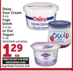 Vons Daisy Sour Cream 8 oz. Fage Greek 5.3 oz. or Oui Yogurt 5 oz offer
