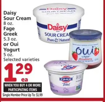 Vons Daisy Sour Cream 8 oz. Fage Greek 5.3 oz. or Oui Yogurt 5 oz offer