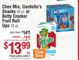 Smart & Final Chex Mix, Gardetto's Snacks 42 ct. or Betty Crocker Fruit Roll Ups 72 ct offer