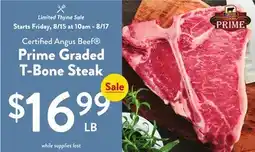 Fresh Thyme Certified Angus Beef Prime Graded T-Bone Steak offer