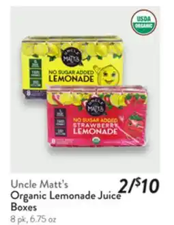 Fresh Thyme Uncle Matt's Organic Lemonade Juice Boxes offer