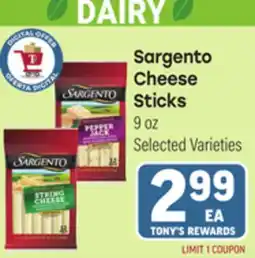 Tony’s Fresh Market Sargento Cheese Sticks offer