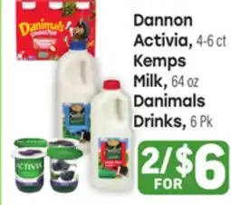 Tony’s Fresh Market Dannon Activia Yogurt, 4–6 ct Kemps Milk, 64 oz Danimals Drinks, 6 pk offer