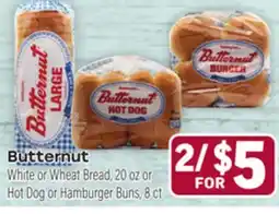 Tony’s Fresh Market Butternut White or Wheat Bread, 20oz or Hot Dog or Hamburger Buns, 8ct offer