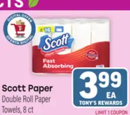 Tony’s Fresh Market Scott Paper Double Roll Paper Towels offer