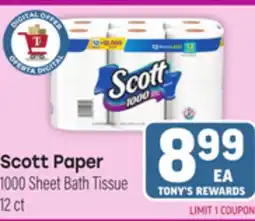 Tony’s Fresh Market Scott Paper 1000 Sheet Bath Tissue offer