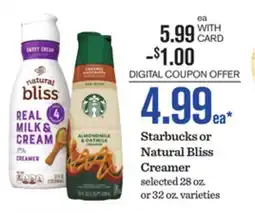 Mariano's Starbucks or Natural Bliss Creamer offer