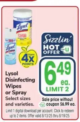 Jewel-Osco Lysol Disinfecting Wipes or Spray offer