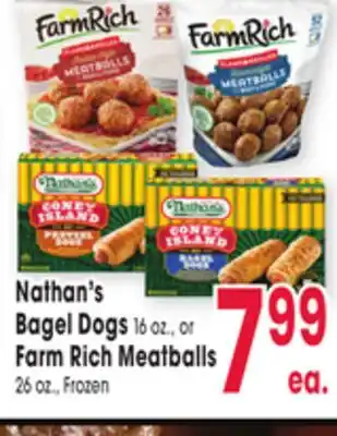 Jewel-Osco Nathan's Bagel Dogs 16 oz., or Farm Rich Meatballs 26 oz., Frozen offer