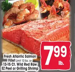 Jewel-Osco Fresh Atlantic Salmon Fillet or 13-15 Ct. Wild Red Raw EZ Peel or Grilling Shrimp offer